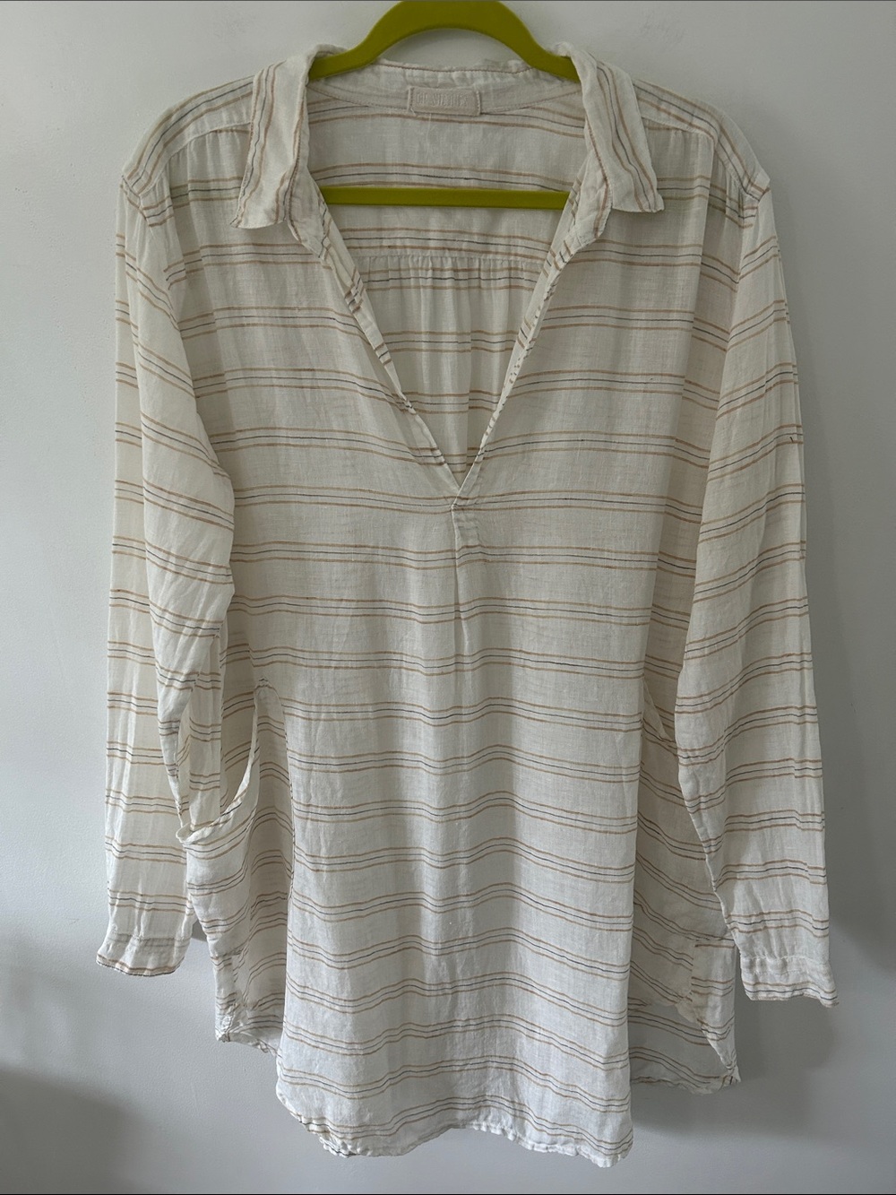 CP Shades Linen Brown Striped Tunic Women's Large Coastal Relaxed Coverup